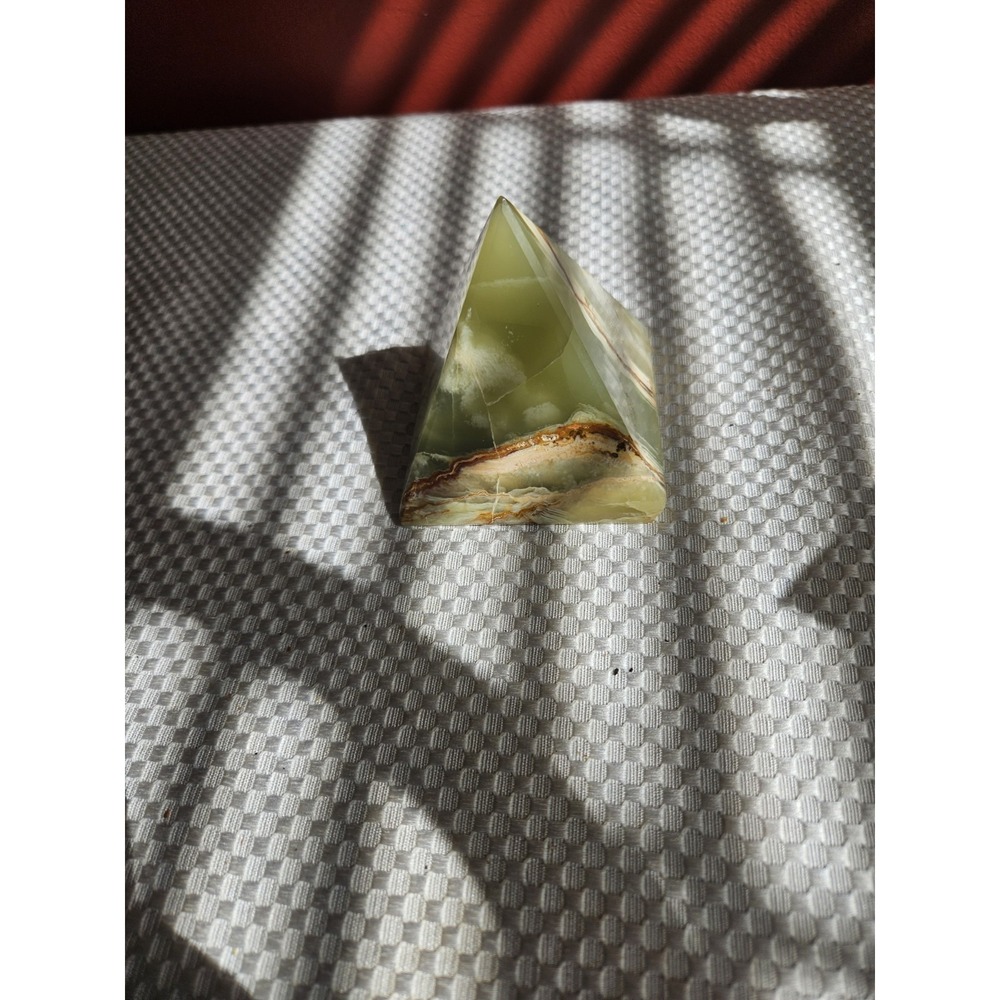 Natural Banded Green Onyx Crystal Pyramid – Polished Stone Decor